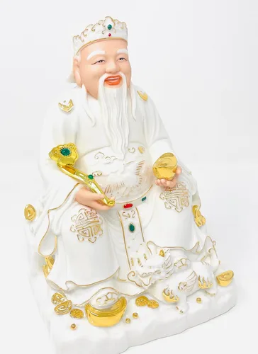 Vista 2 de Houlu Than Tai Ong Dia - Juego de 2 estatuas de cerámica blanca de 9
