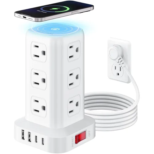 Vista 9 de AnnTane Protector de Sobretensión Regleta de Alimentación con Cable de 6.5 Pies, Regleta de Alimentación de Torre con 4 Puertos USB (1 USB C), Cable