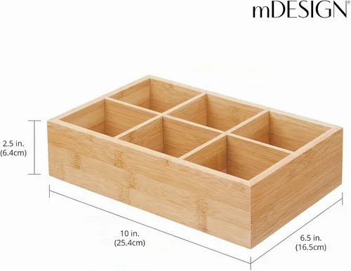 Vista 3 de mDesign Caja organizadora de bambú para almacenamiento de té y alimentos, estuche de madera para bolsas de té, café, aperitivos, azúcar