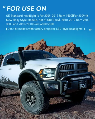 Vista 8 de Nilight Conjunto de faros delanteros 2009 2010 2011 2012 2013 2014 2015 2016 2017 2018 Ram 1500 2500 3500 Pickup Quad Conjunto de faros de repuesto
