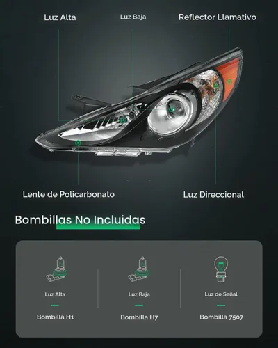 Vista 2 de Conjunto de faros delanteros LSAILON para Hyundai Sonata 2011-2014 Carcasa negra+92101-3Q000+luz alta: H1
