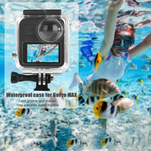 Vista 7 de Carcasa impermeable para GoPro Max, 45 M/148 pies, funda protectora de buceo con liberación rápida, accesorios para cámara de acción Go Pro Max