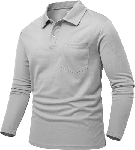 Vista 8 de Rdruko Polo para hombre con bolsillo de manga larga de secado rápido para golf al aire libre con cuello