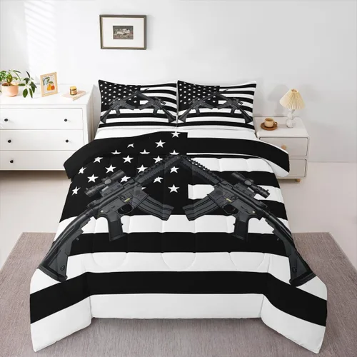 Vista 46 de Erosebridal Juego de edredón de bandera estadounidense tamaño individual para niños y adolescentes, juego de ropa de cama de camuflaje, edredón