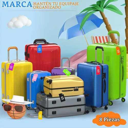 Vista 5 de Sweetude - 8 etiquetas de equipaje con lazo de acero de silicona, letra S