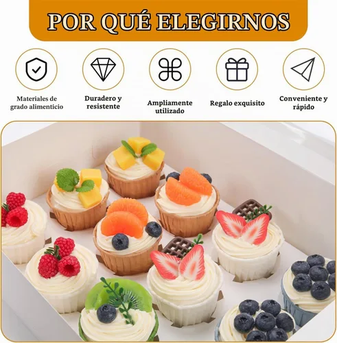 Vista 2 de YunKo Paquete de 15 cajas para magdalenas, 12 recipientes para cupcakes con ventana, cajas blancas de panadería para magdalenas, postres, fiestas