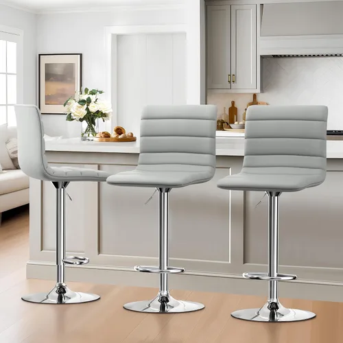Vista 6 de NicBex Taburetes de bar giratorios modernos de piel sintética ajustables, taburetes de bar para isla de cocina, juego de 2, (color gris)