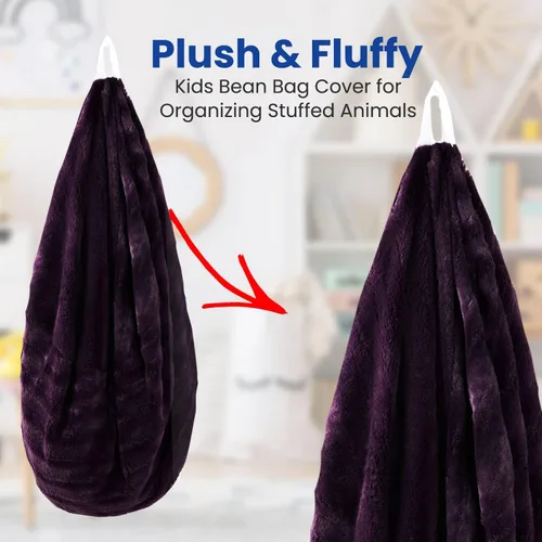 Vista 3 de Cheer Collection Puf de almacenamiento de animales de peluche, organizador de almacenamiento de juguetes para niños y puf con asa, bolsa de piel