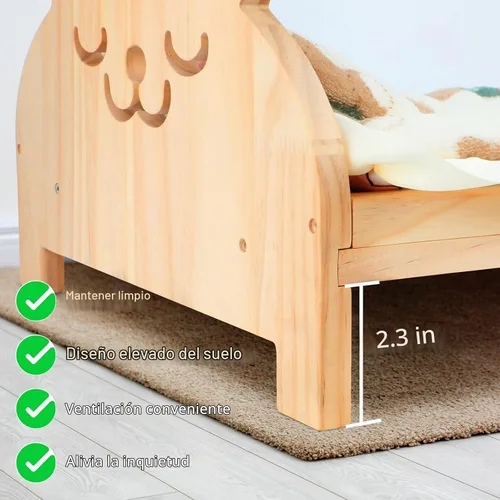 Vista 4 de BWOGUE Cama grande de madera de conejo, cama plegable 2 en 1 para mascotas con cojín reversible y almohada, fácil de montar, camas para animales