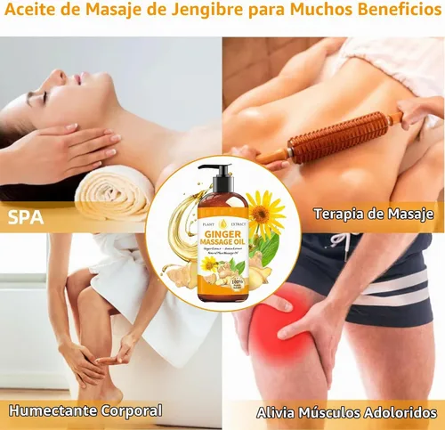 Vista 7 de Aceite de masaje de jengibre de drenaje linfático para terapia de masaje, aceite de masaje muscular dolorido, aceite corporal natural para hombres
