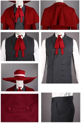 Vista 6 de Cosnew Halloween Anime Party Alucard Uniforme Cosplay Disfraz Rojo con gafas de sol