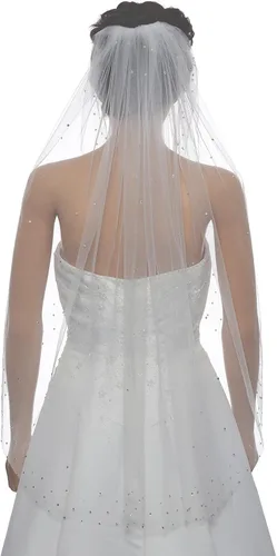 Vista 3 de SAMKY 1T 1 nivel Stardust Rhinestone cristal nupcial velo de boda longitud de los dedos 36