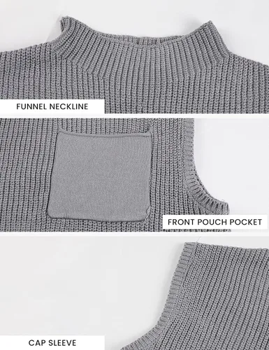 Vista 3 de Ailoqing Conjunto de 2 piezas para mujer, suéter de punto, pantalones de cintura alta, conjuntos de descanso
