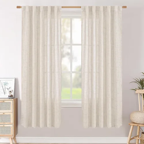 Vista 59 de BGment Cortinas cortas de lino marrón de 36 pulgadas de largo para ventanas, pequeñas cortinas de gasa semitransparentes para cocina, cafetería