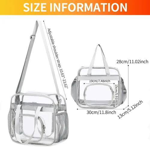 Vista 25 de Bolsas transparentes aprobadas para estadios, bolsa transparente + correa para el hombro, bolsa transparente grande