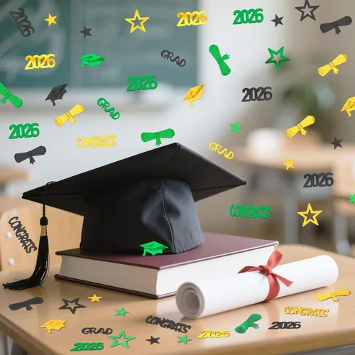 Vista 5 de MARFOREVER Confeti de graduación verde, negro y dorado, confeti de graduación de clase de 2026, centro de mesa para eventos temáticos de 2026