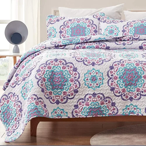 Vista 8 de SLEEP ZONE Juego de edredón estampado de 3 piezas, tamaño matrimonial/queen, juego de ropa de cama reversible ligero para todas las estaciones