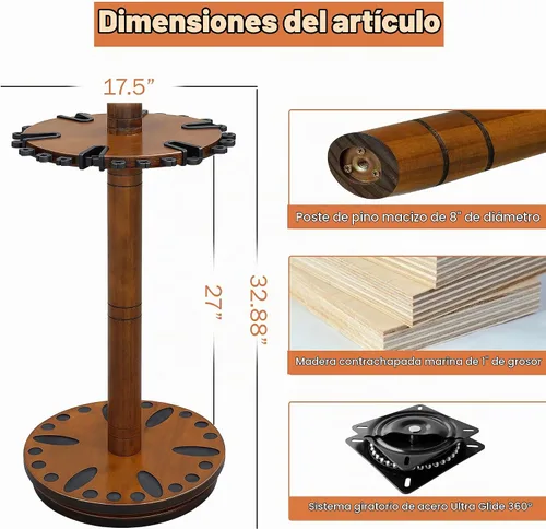Vista 5 de Rush Creek Creations - Soporte redondo de 30 cañas de pescar giratorio de 360 grados sin necesidad de herramientas, color oscuro, Modelo: 38-3006
