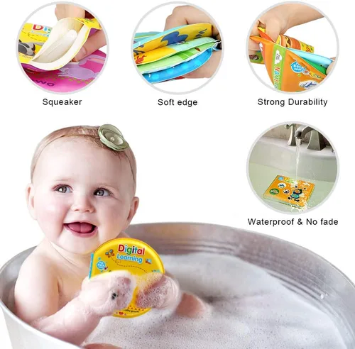 Vista 2 de Juguetes de baño para bebés, libros de baño no tóxicos para bebés, juguetes de bañera para niños de 6 a 12 y 18 meses, juguetes de baño educativos