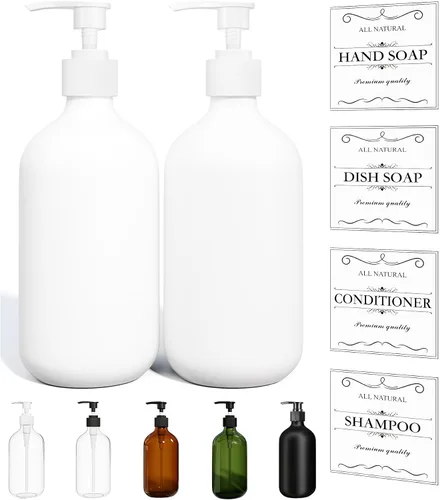 Vista 10 de 2 piezas de dispensador de jabón de platos ámbar para cocina (16 oz), dispensador de jabón de manos marrón para baño, juego de dispensador de jabón