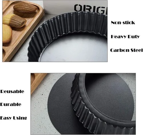 Vista 3 de Webake Molde para tartas de 9.5 pulgadas, bandeja para quiche resistente, parte inferior extraíble, antiadherente, para hornear
