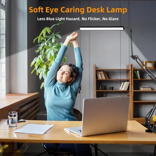Vista 5 de NOEVSBIG Lámpara de escritorio LED con abrazadera, lámpara de escritorio de 2 en 1 con base, lámpara de escritorio de arquitecto con brazo oscilante