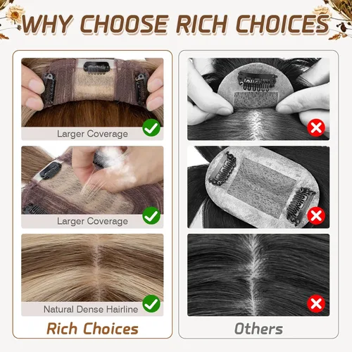 Vista 105 de Rich Choices Pelucas con topper de cabello para mujeres, cabello humano real 100% Remy, sin flequillo, para mujeres con adelgazamiento en la parte