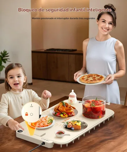 Vista 7 de Tapete impermeable para calentar alimentos, bandeja de calefacción eléctrica que cambia de color con control de temperatura de 6 niveles