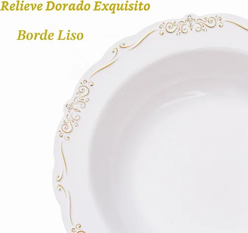 Vista 6 de N9R 30 cuencos de sopa desechables con relieve dorado, cuencos de plástico de 12 onzas para vacaciones, fiestas, bodas, catering y uso diario