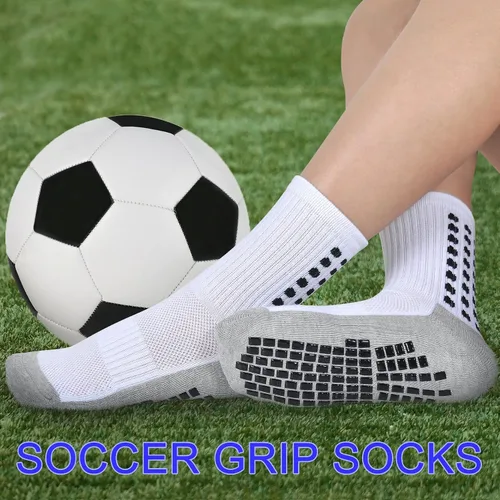 Vista 2 de Calcetines de fútbol para niños, antideslizantes, acolchados, atléticos, para correr, deportes, niños, jóvenes, 6 pares