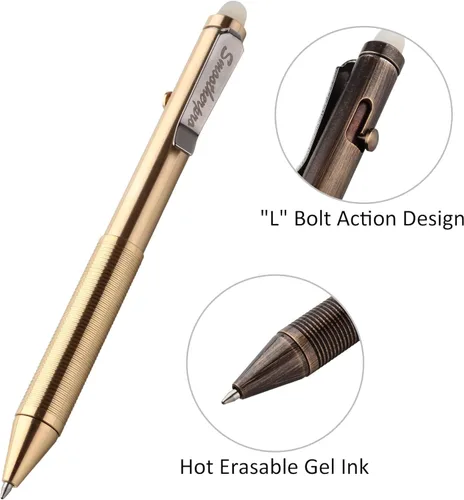 Vista 4 de SMOOTHERPRO Bolígrafo de acción de perno de latón macizo borrable, bolígrafo pesado compatible con repuesto Pilot FriXion, clip duradero para EDC
