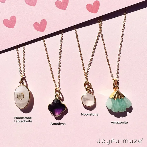 Vista 70 de Genuine Gemstone Necklace, Carved Four Leaf Clover Shape, Amethyst, Moonstone, Amazonite, Tourmaline, Labradorite, 925 Sterling Silver Jewelry
