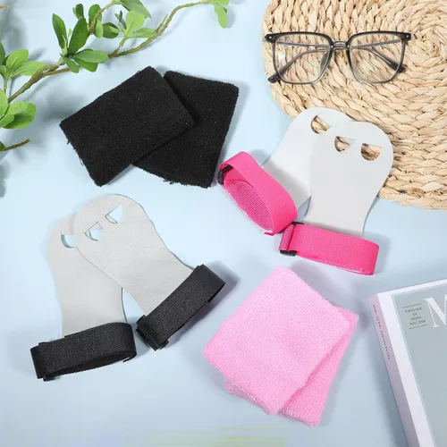 Vista 7 de Juego de 2 pares de guantes de gimnasia para bares y niñas, juegos de muñequeras de gimnasia rosa y negro con muñequeras para barra de gimnasia