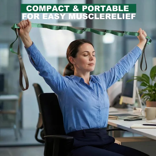 Vista 4 de Acozycoo Correa de estiramiento con 10 bucles, correa de yoga para terapia física, entrenamiento en casa, entrenamiento de pilates y flexibilidad