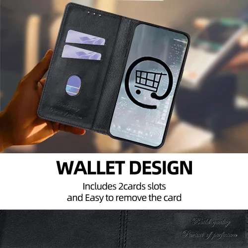 Vista 3 de Funda para teléfono compatible con Huawei Nova 2S Kickstand Flip Wallet Ranura para tarjeta Cierre magnético Negro