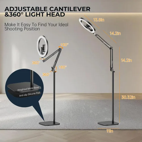 Vista 4 de Anillo de luz de 12 pulgadas con trípode para iPhone, soporte de cámara de teléfono superior, soporte de trípode ajustable de 72 pulgadas de altura