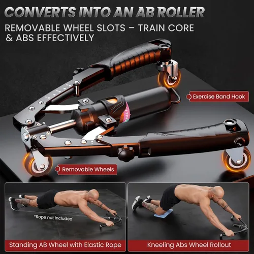 Vista 4 de Twister Arm Trainer, equipo de entrenamiento de pecho de potencia hidráulica 3 en 1 con ruedas de rodillo abdominal y ganchos, entrenador de brazo