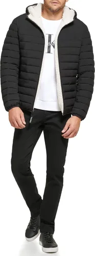 Vista 5 de Calvin Klein Men's Hooded Down Jacket Quilted Coat Sherpa Lined