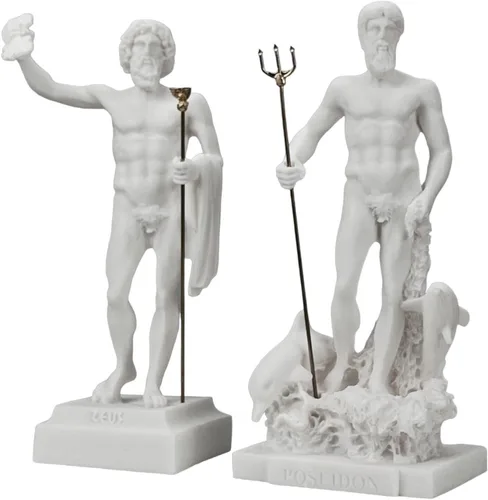 Vista 2 de Set Dioses Zeus y Poseidón estatua de mármol fundido griego figura escultura decoración