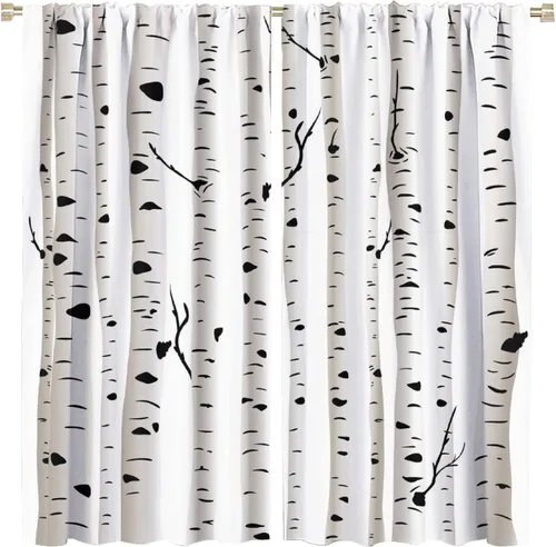 Vista 31 de Cortinas de abedul para sala de estar, niebla matutina en otoño, decoración del hogar, 42 x 45 pulgadas de largo