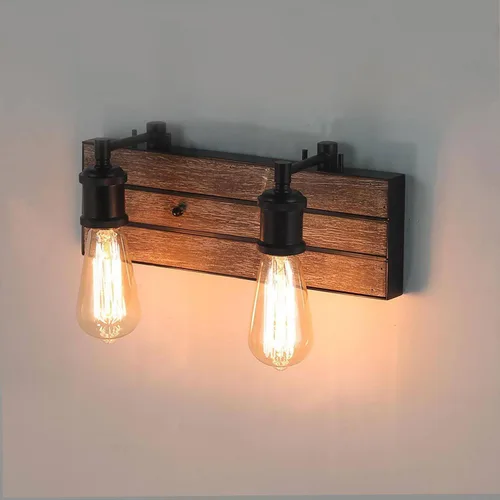 Vista 2 de LOG BARN Lámparas de baño de granja, 2 luces de tocador para baño, 13.8 pulgadas de madera sintética rústica, luces de iluminación sobre espejo