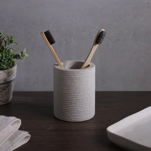 Vista 7 de GoCraft Vaso de baño de piedra arenisca natural – Copa de tocador de piedra duradera para cepillo de dientes, pasta de dientes, brochas