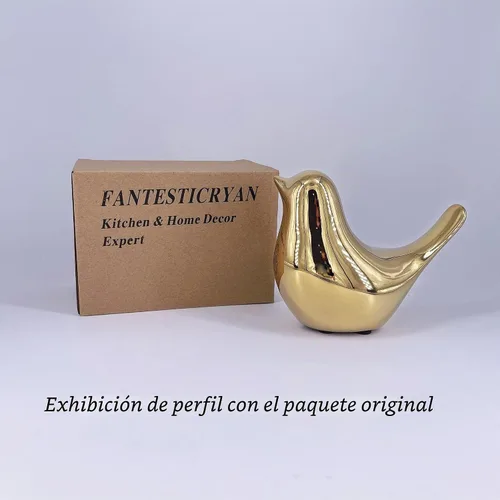 Vista 2 de FANTESTICRYAN Estatuas de pájaros pequeños, decoración dorada para el hogar, estilo moderno, adornos decorativos para sala de estar, dormitorio