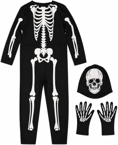 Vista 2 de #followme Disfraz de esqueleto de Halloween para niños, juego de 3 piezas Esqueleto con máscara