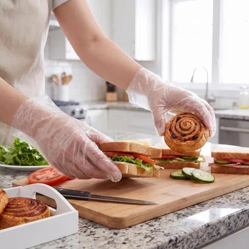 Vista 5 de HLIN 500/1500/6000 Count Disposable Clear Plastic Food Service Gloves - Powder-Free & Latex-Free for Cleaning & Cooking