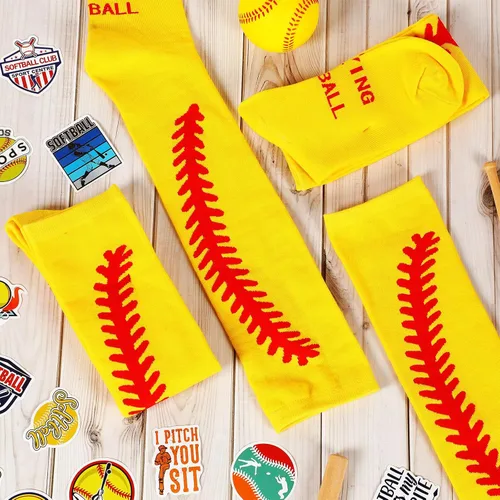 Vista 6 de 12 pares de calcetines de sóftbol, 100 calcomanías de sóftbol para regalos de equipos deportivos