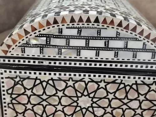 Vista 6 de Joyero de madera con incrustaciones de madre perla egipcia, hecho a mano (11 x 7.2 x 5.2 pulgadas M07)