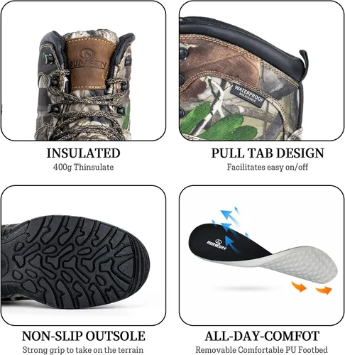 Vista 5 de Botas de caza para hombre, 7 pulgadas, impermeables, ligeras, botas de senderismo, 7.05 oz Thinsulate