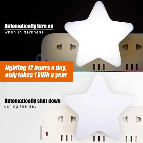Vista 3 de Mudder 4 piezas de luz nocturna de estrella enchufable a la pared, luz nocturna LED suave, linda lámpara de pared para cuarto de bebé, sensor
