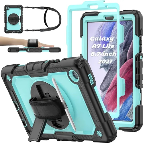 Vista 10 de Funda para tablet Samsung Galaxy Tab A7 Lite de 8,7 pulgadas, color negro Protective with Screen Protector, Rotate Stand, Hand Strap & Pen Holder